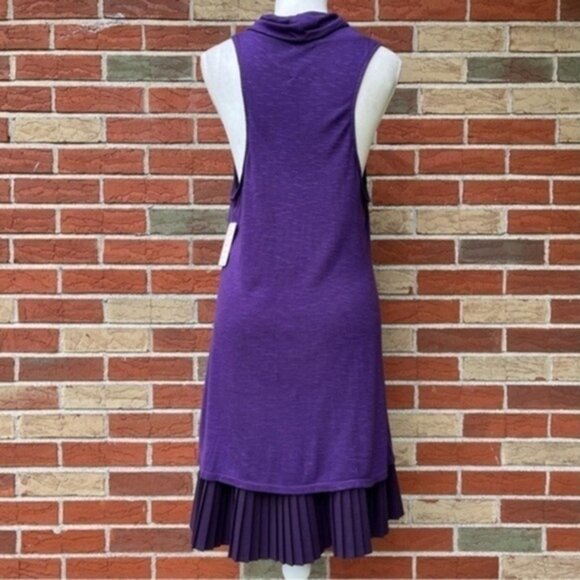 🔥 NWT Free People Cowl Neck Drop Waist Purple Black Plisse Hem Dress - Picture 6 of 12